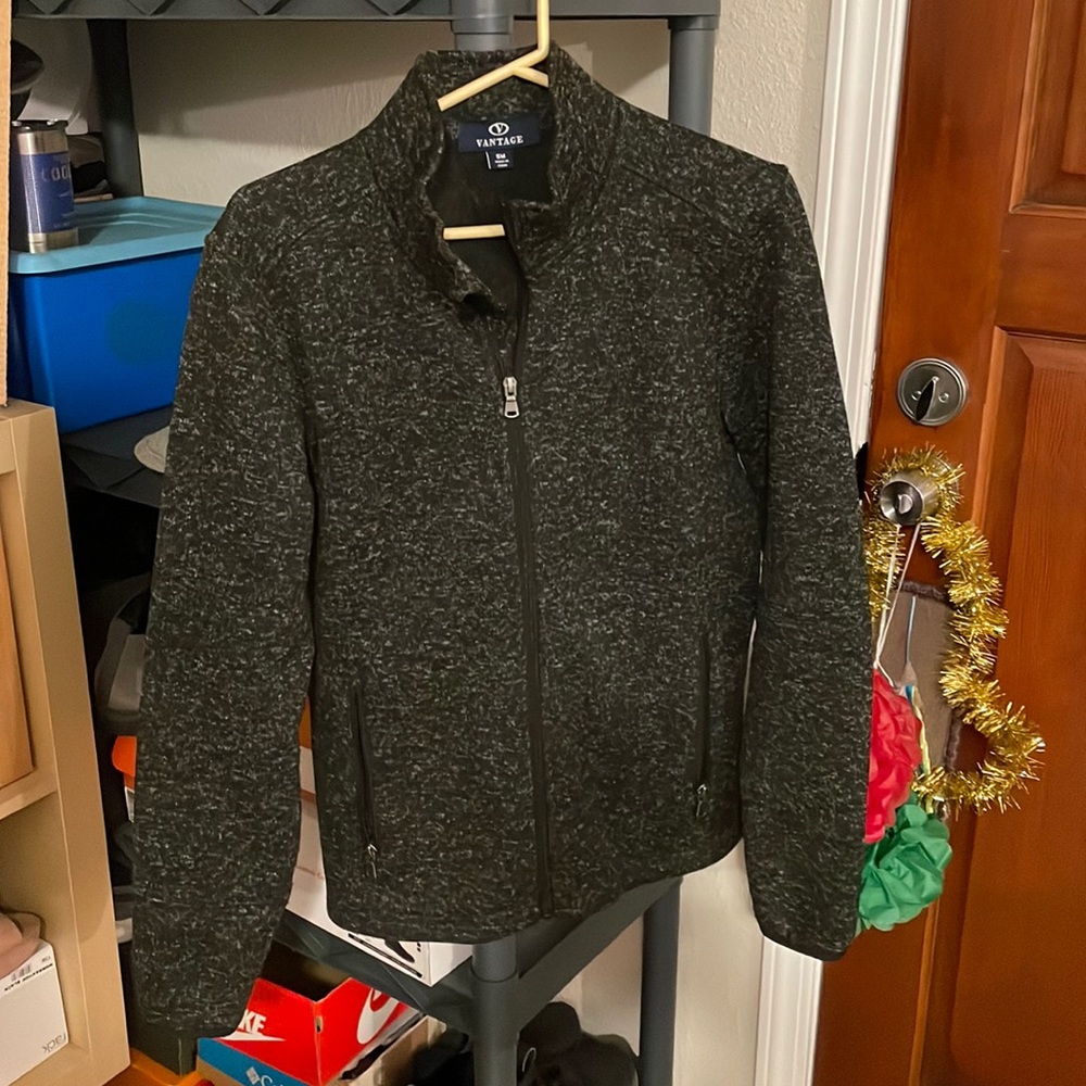 Vantage Men’s Heather Black Sweater Fleece Jacket